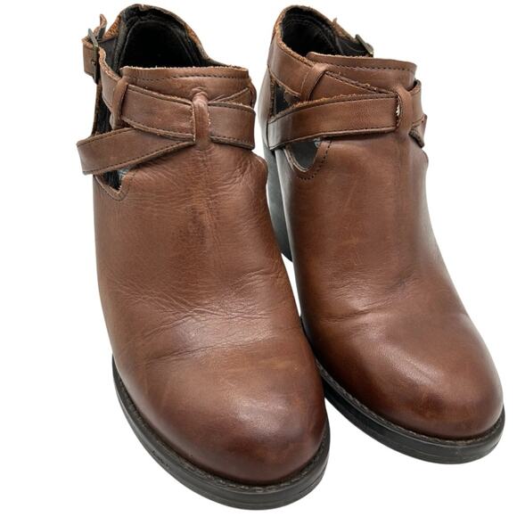 Krbonell Brown Ankle Boots Booties Cut Out Russet Leather Block Heel Size 7.5 - Picture 4 of 12